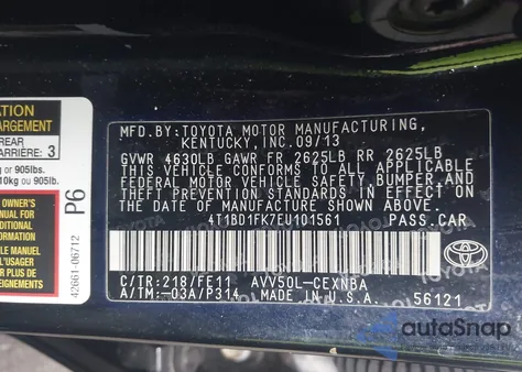 2014 Toyota Camry Hybrid Le from USA, damaged, VIN 4T1BD1FK7EU101561
